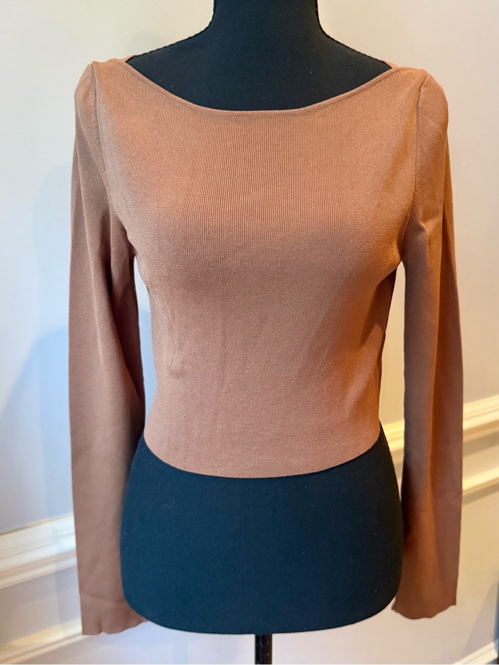 Glassons Brown Open Back Twist Crop Top Large Long Sleeve Knit Y2K